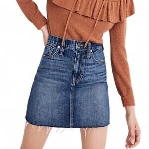 NWT Madewell Women's Denim Skirt Size 26 High Rise Raw Hem Blue Mini Classic Fit